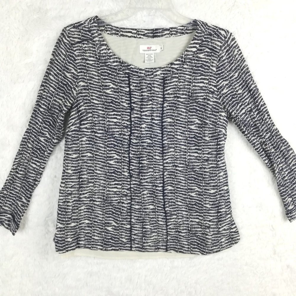 Vineyard Vines Womens Top Silk Blend Blu Fern Print Shirt Blouse Jewel Neck 6